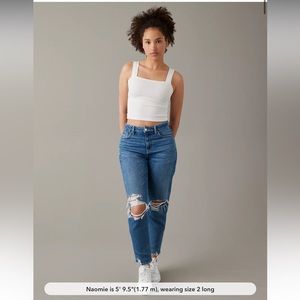 Size 2 distressed, stretch mom jeans from American Eagle